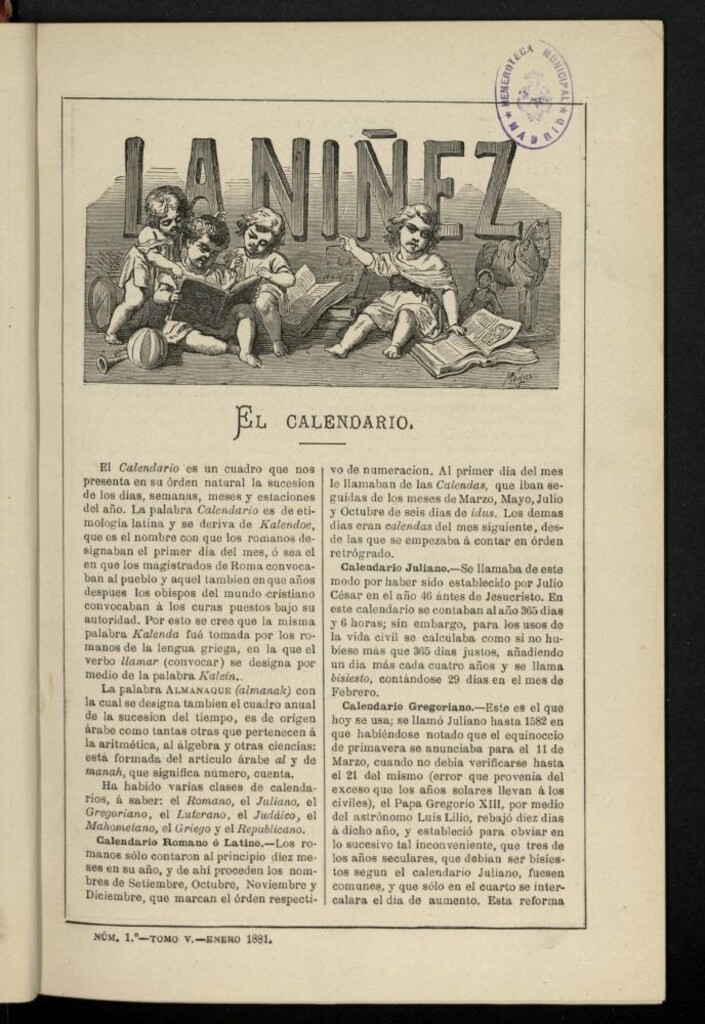 Miniatura de La Niñez, Tomo V de enero de 1881, nº 1