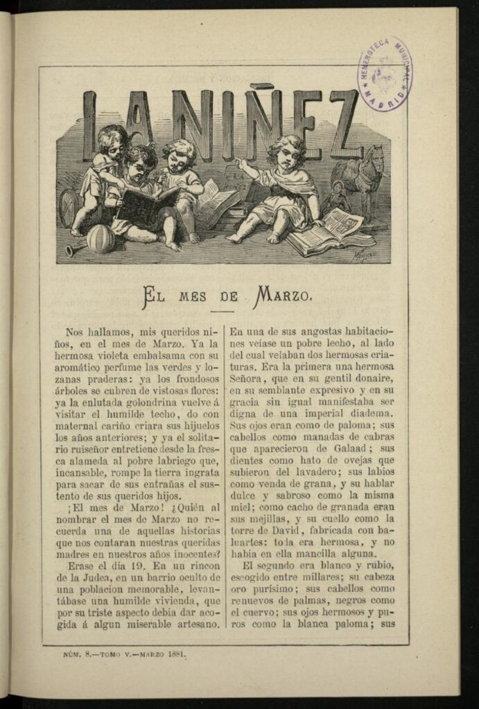 Miniatura de La Niñez, Tomo V de marzo de 1881, nº 8