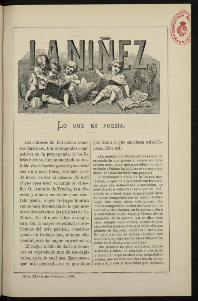 Miniatura de La Niñez, Tomo V de abril de 1881, nº 12