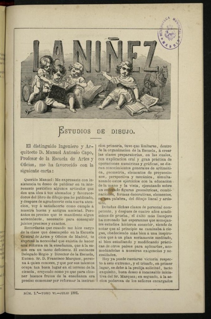 Miniatura de La Niñez, Tomo VI de julio de 1881, nº 1