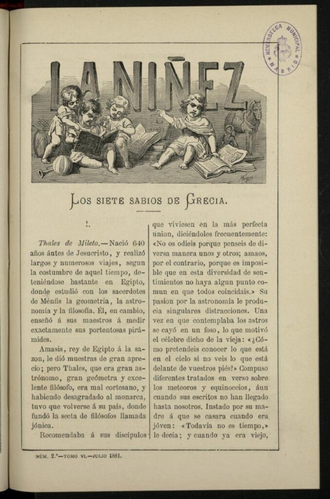 Miniatura de La Niñez, Tomo VI de julio de 1881, nº 2