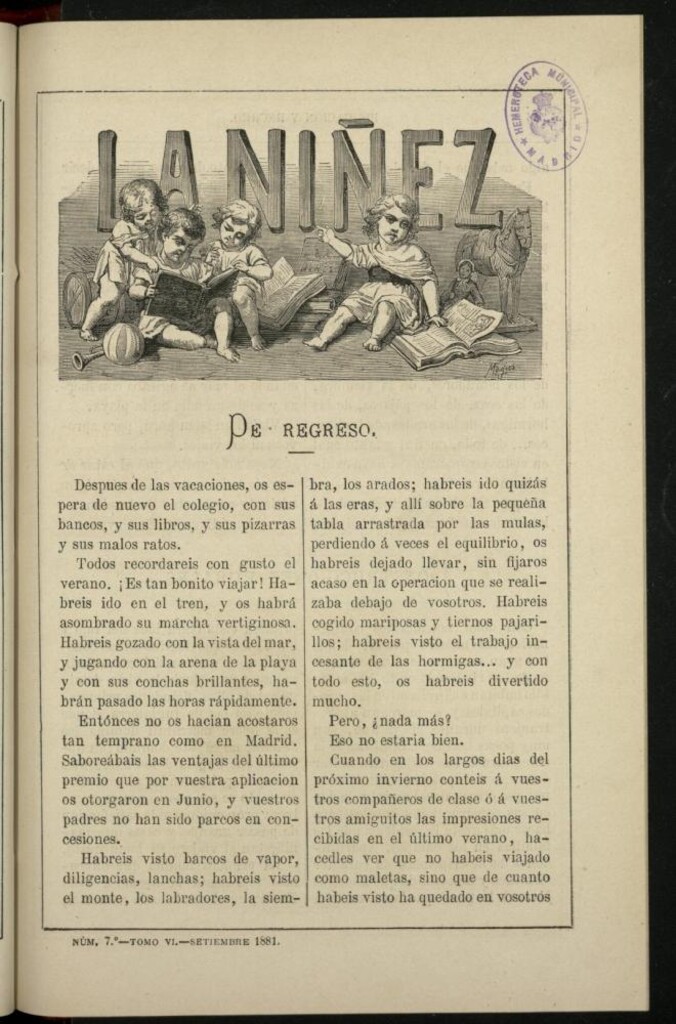 Miniatura de La Niñez, Tomo VI de septiembre de 1881, nº 7