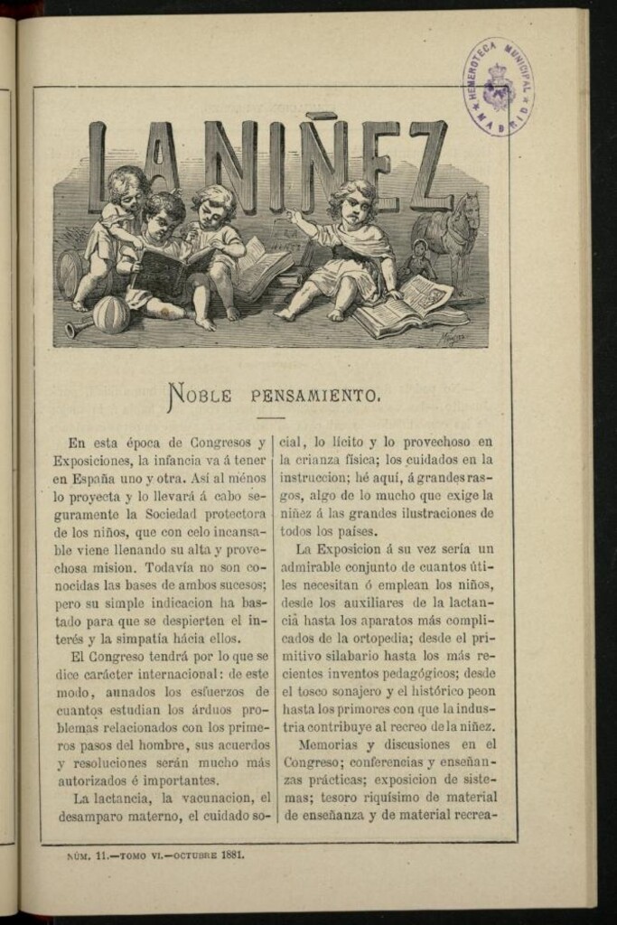 Miniatura de La Niñez, Tomo VI de octubre de 1881, nº 11