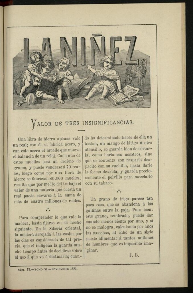 Miniatura de La Niñez, Tomo VI de noviembre de 1881, nº 13