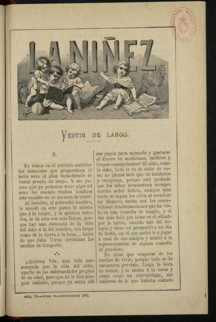 Miniatura de La Niñez, Tomo VI de noviembre de 1881, nº 15