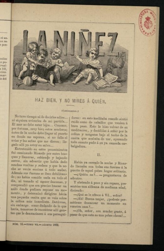 Miniatura de La Niñez, Tomo VII de agosto de 1882, nº 16