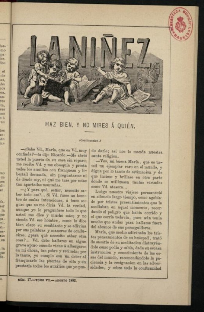 Miniatura de La Niñez, Tomo VII de agosto de 1882, nº 17