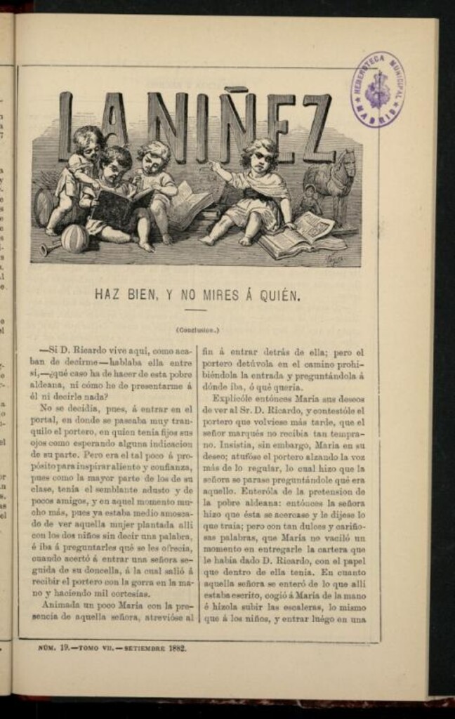 Miniatura de La Niñez, Tomo VII de septiembre de 1882, nº 19