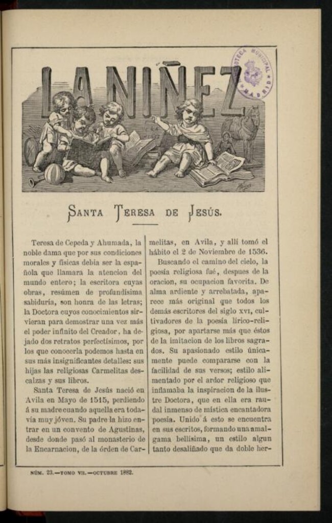 Miniatura de La Niñez, Tomo VII de octubre de 1882, nº 23