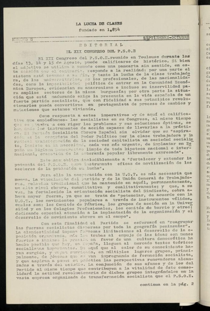 Miniatura de La lucha de clases. Klase-Burruka. Órgano de la U.G.T. de Euzkadi de septiembre-octubre de 1972, nº 8.