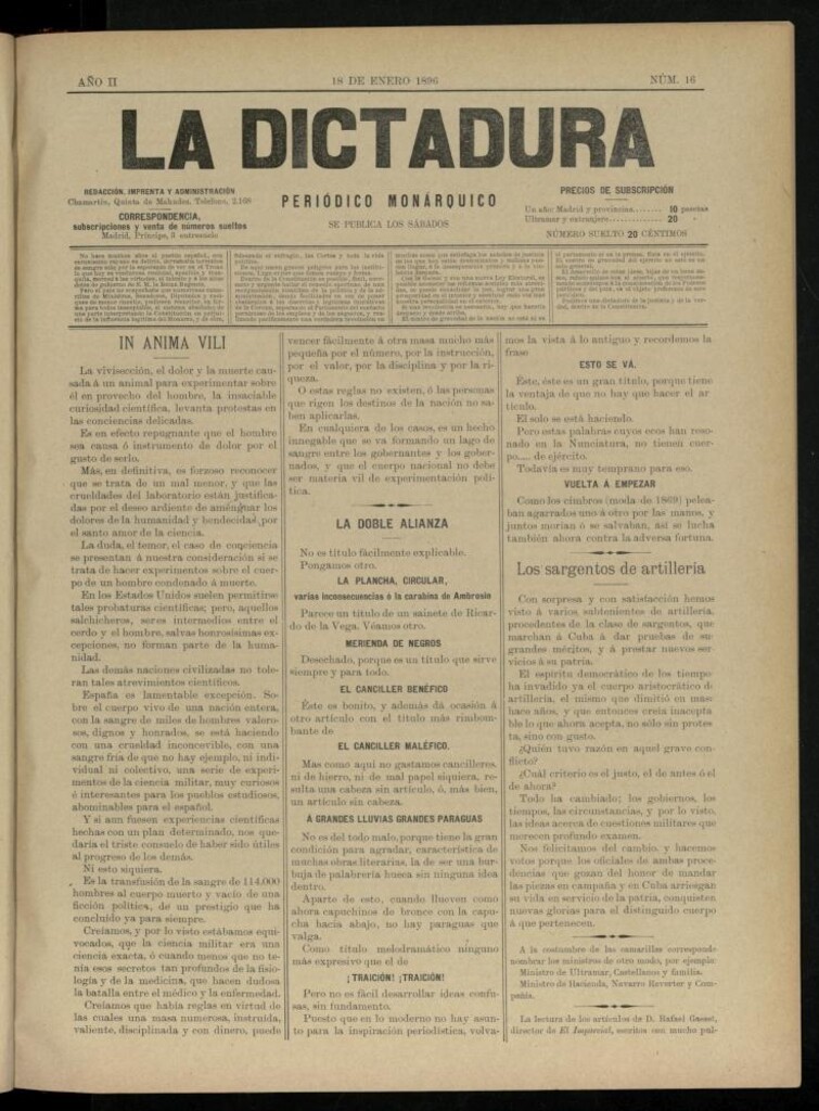 Miniatura de La Dictadura : periódico monárquico del 18 de enero de 1896, nº 16.