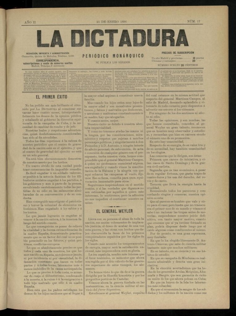 Miniatura de La Dictadura : periódico monárquico del 25 de enero de 1896, nº 17.
