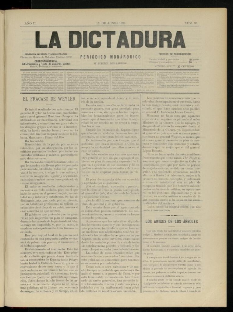 Miniatura de La Dictadura : periódico monárquico del 13 de junio de 1896, nº 36.