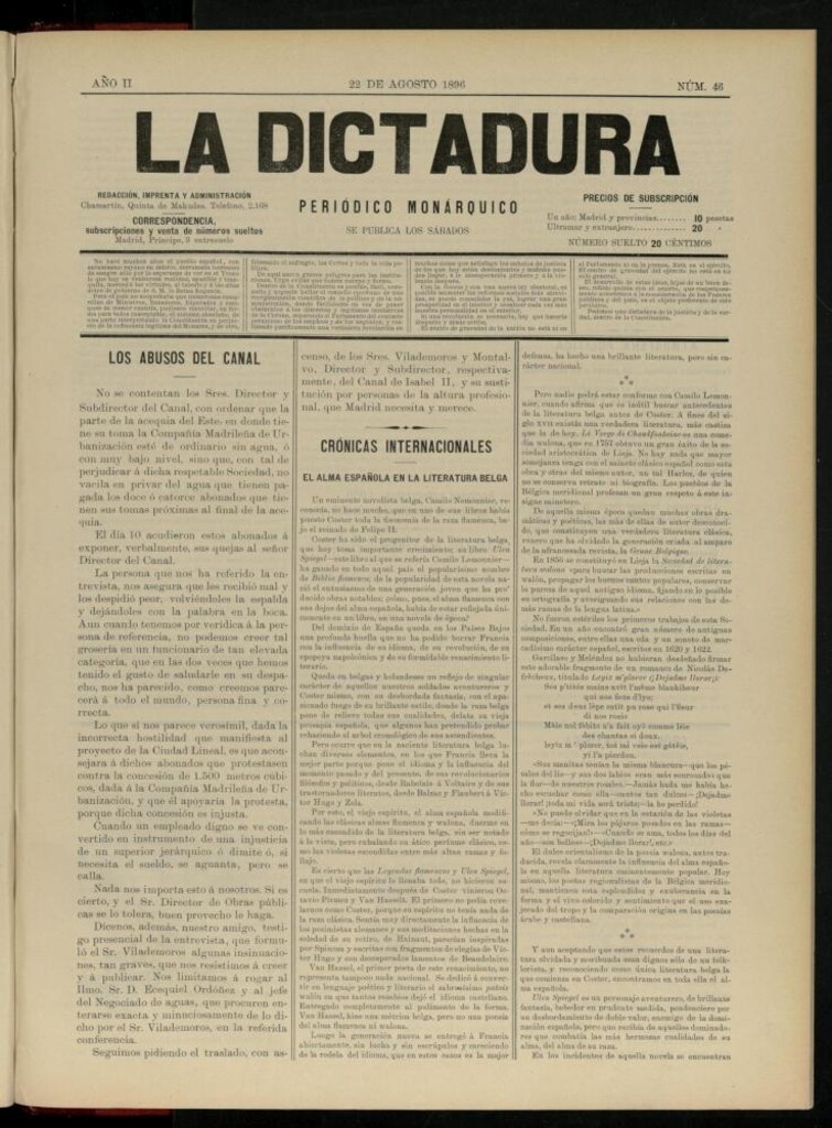 Miniatura de La Dictadura : periódico monárquico del 22 de agosto de 1896, nº 46.