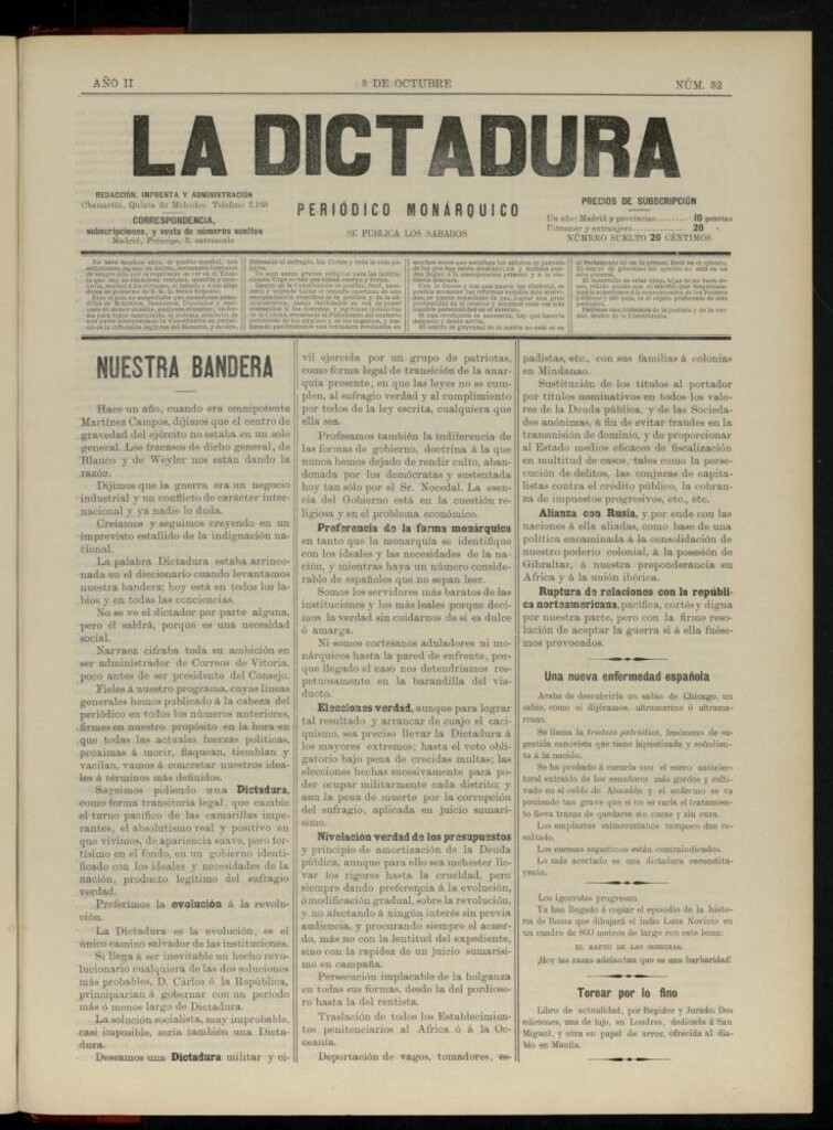 Miniatura de La Dictadura : periódico monárquico del 3 de octubre de 1896, nº 52.