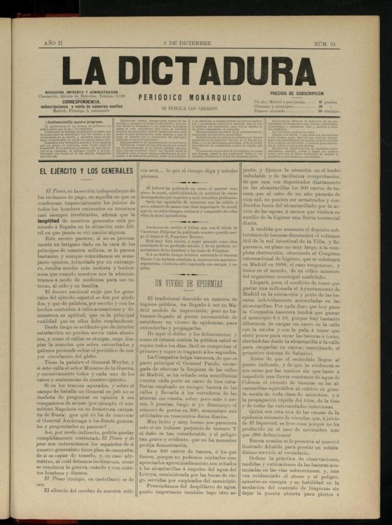 Miniatura de La Dictadura : periódico monárquico del 5 de diciembre de 1896, nº 61.