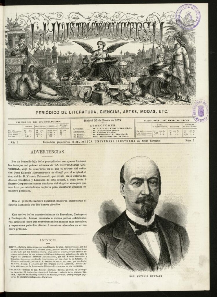 Miniatura de La Ilustración Universal : periódico de literatura, ciencias, artes, modas, etc. del 20 de enero de 1874, nº 3