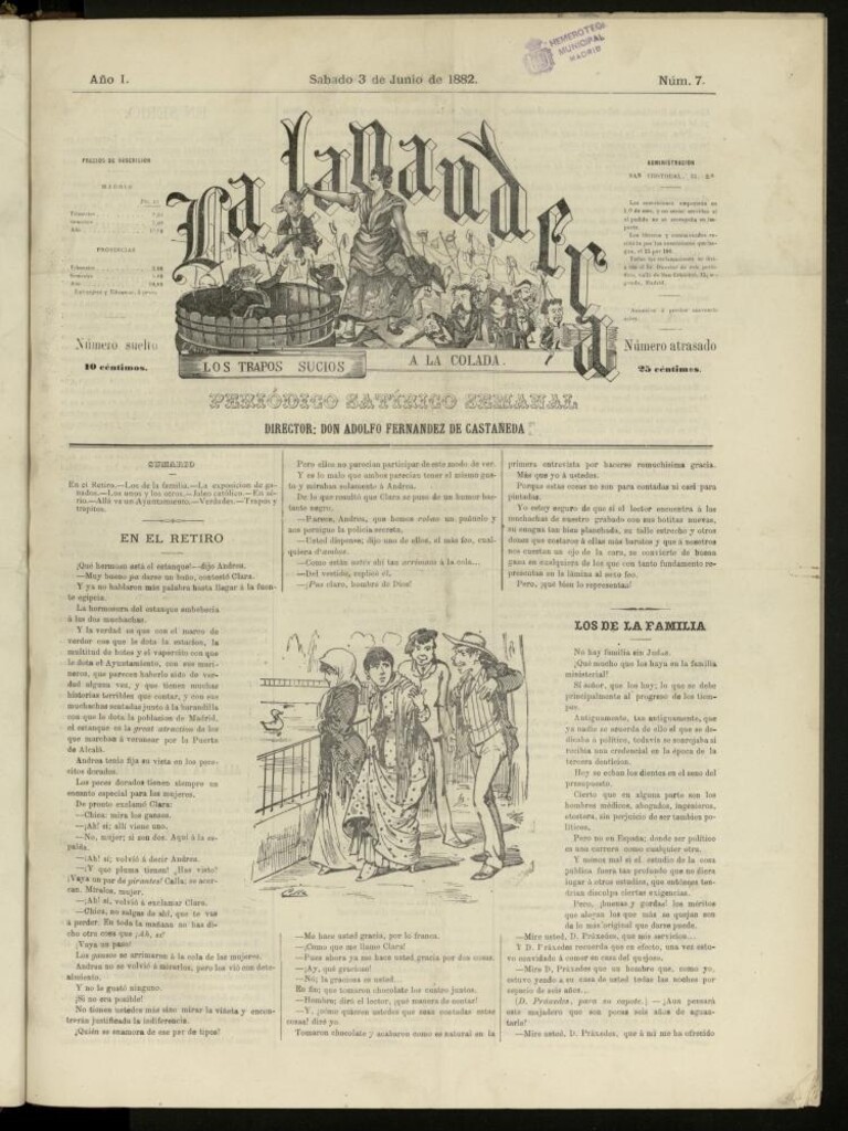Miniatura de La Lavandera: los trapos sucios a la colada: periódico satírico semanal del sábado 3 de junio de 1882, nº 7
