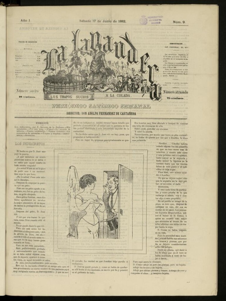 Miniatura de La Lavandera: los trapos sucios a la colada: periódico satírico semanal del sábado 17 de junio de 1882, nº 9