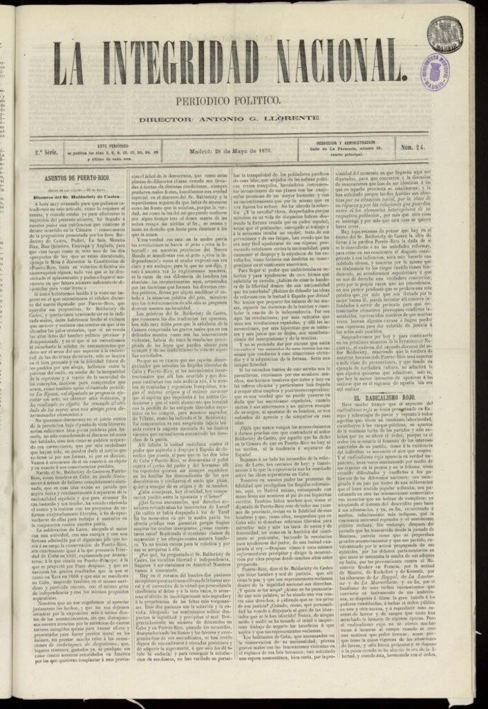 Miniatura de La Integridad Nacional: periódico político del 28 de mayo de 1870, nº 24