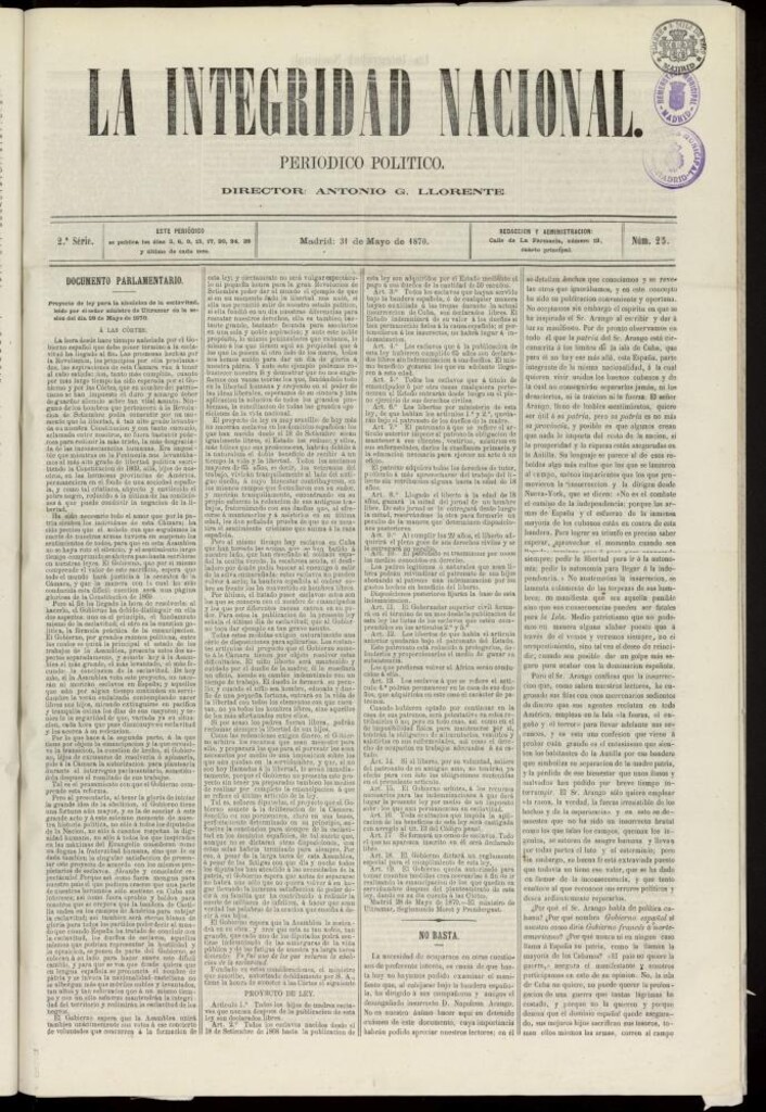 Miniatura de La Integridad Nacional: periódico político del 31 de mayo de 1870, nº 25