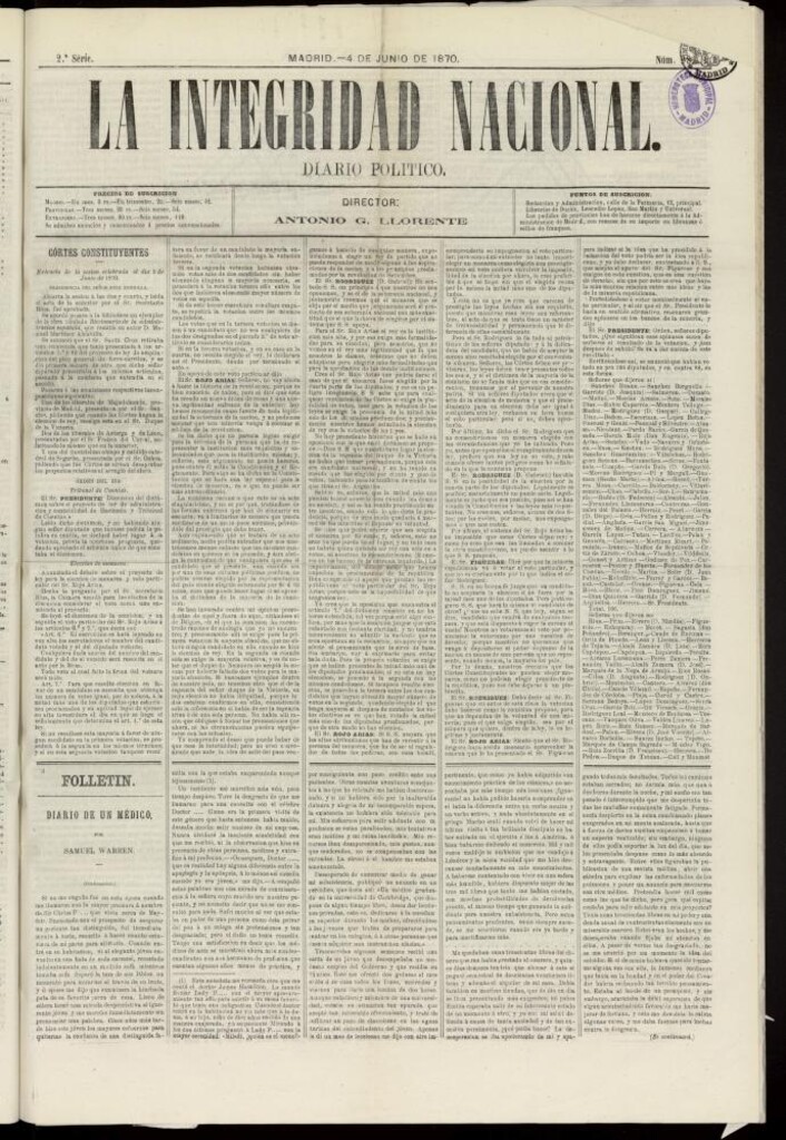 Miniatura de La Integridad Nacional: periódico político del 4 de junio de 1870, nº 28