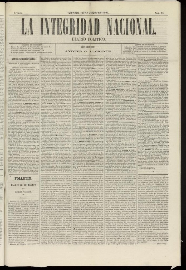Miniatura de La Integridad Nacional: periódico político del 6 de junio de 1870, nº 29