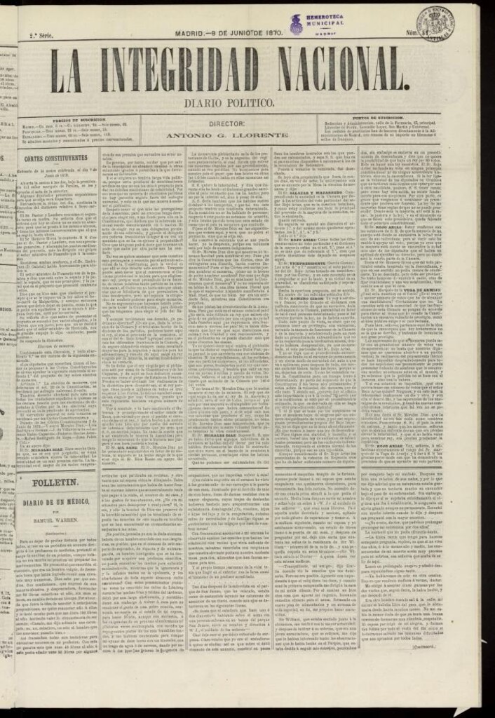 Miniatura de La Integridad Nacional: periódico político del 8 de junio de 1870, nº 31