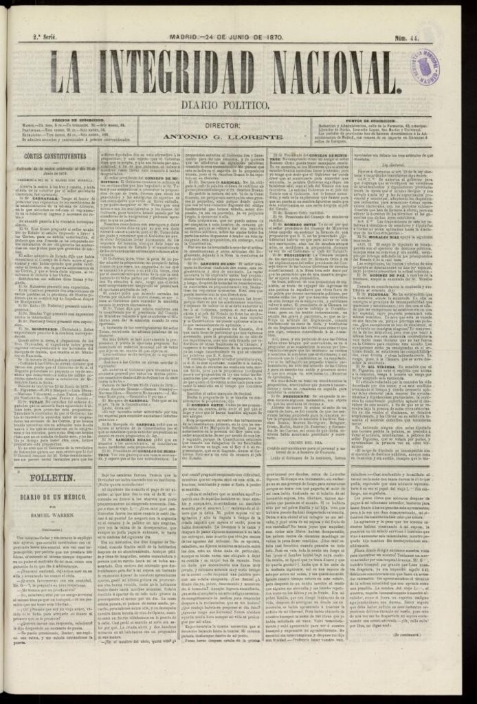 Miniatura de La Integridad Nacional: periódico político del 24 de junio de 1870, nº 44