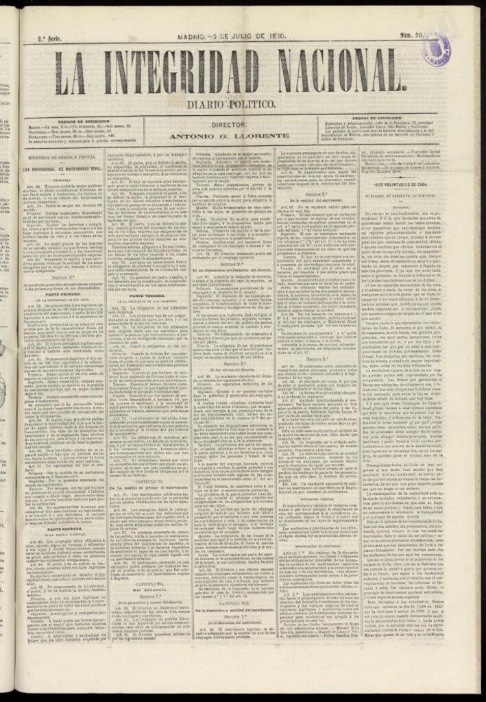 Miniatura de La Integridad Nacional: periódico político del 2 de julio de 1870, nº 50