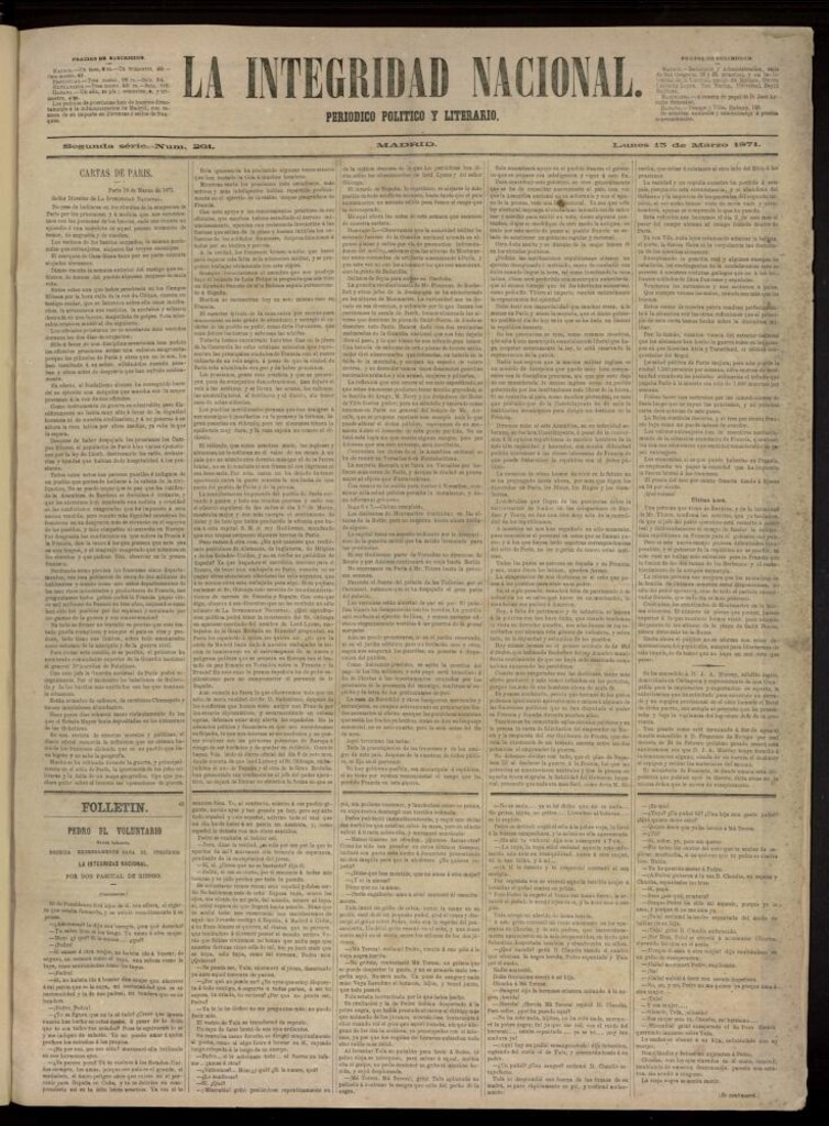 Miniatura de La Integridad Nacional: periódico político del 13 de marzo de 1871, nº 261