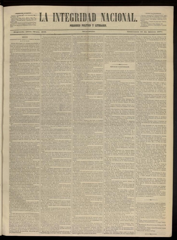 Miniatura de La Integridad Nacional: periódico político del 15 de marzo de 1871, nº 263