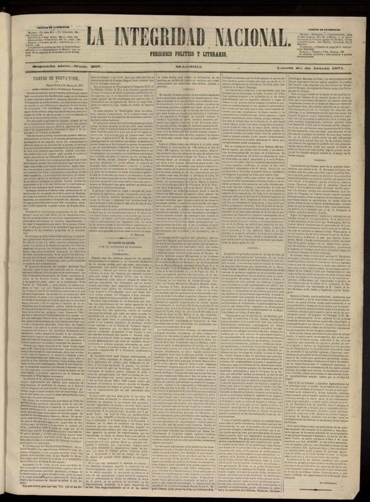 Miniatura de La Integridad Nacional: periódico político del 20 de marzo de 1871, nº 267