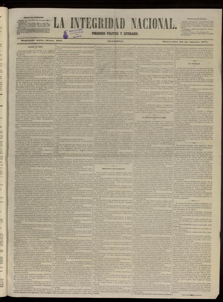 Miniatura de La Integridad Nacional: periódico político del 22 de marzo de 1871, nº 269