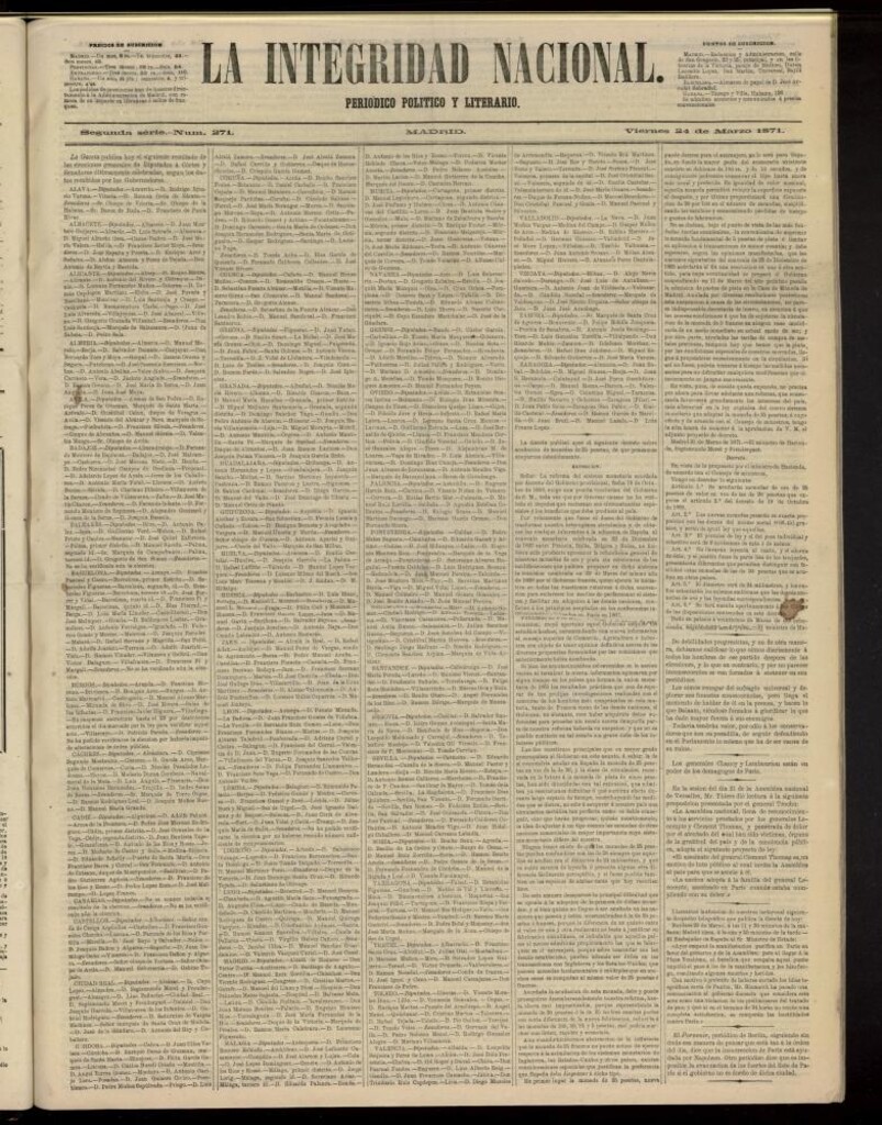 Miniatura de La Integridad Nacional: periódico político del 24 de marzo de 1871, nº 271