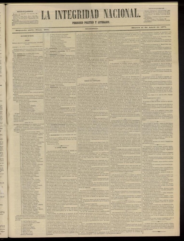 Miniatura de La Integridad Nacional: periódico político del 11 de abril de 1871, nº 284