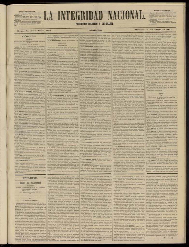 Miniatura de La Integridad Nacional: periódico político del 14 de abril de 1871, nº 287