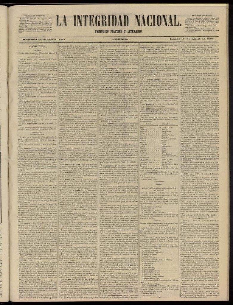 Miniatura de La Integridad Nacional: periódico político del 17 de abril de 1871, nº 289