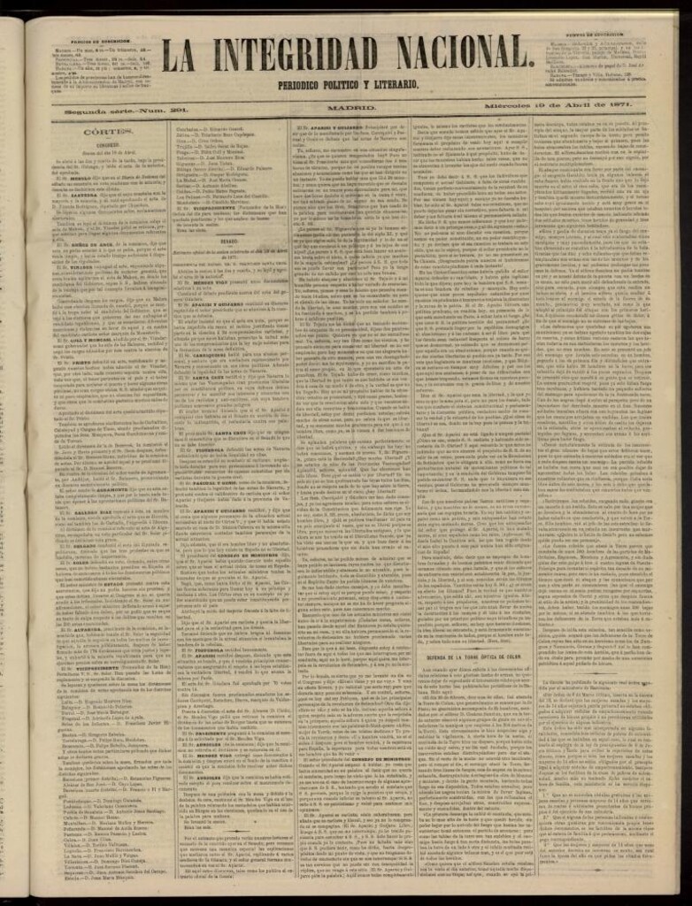 Miniatura de La Integridad Nacional: periódico político del 19 de abril de 1871, nº 291