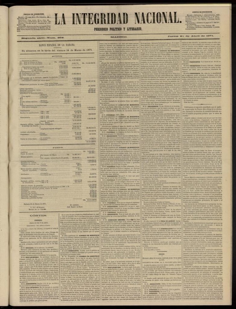 Miniatura de La Integridad Nacional: periódico político del 20 de abril de 1871, nº 292