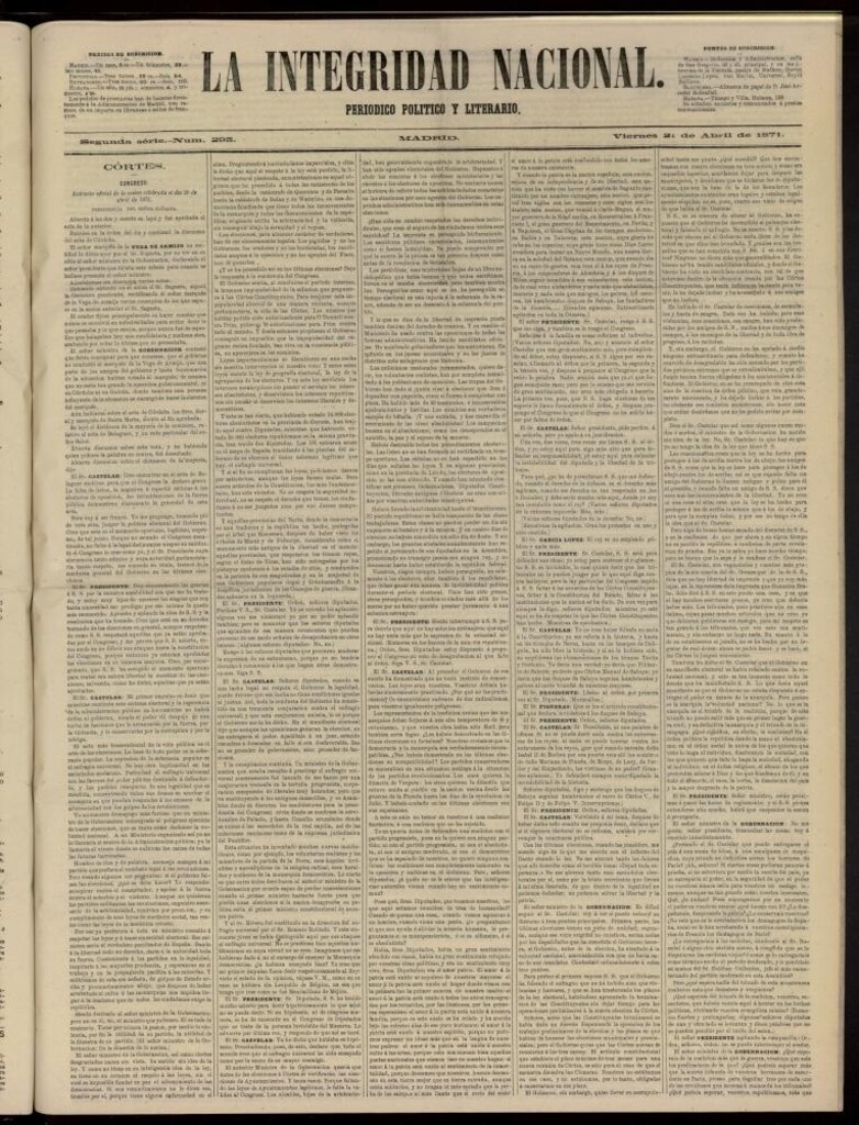 Miniatura de La Integridad Nacional: periódico político del 21 de abril de 1871, nº 293
