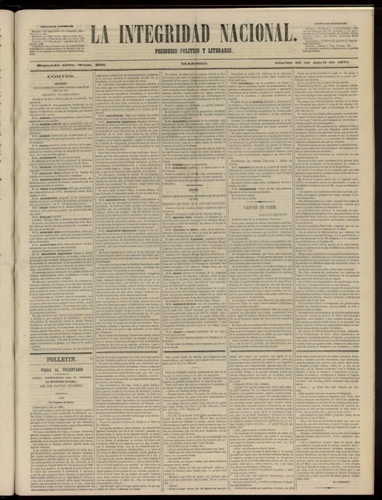 Miniatura de La Integridad Nacional: periódico político del 25 de abril de 1871, nº 296