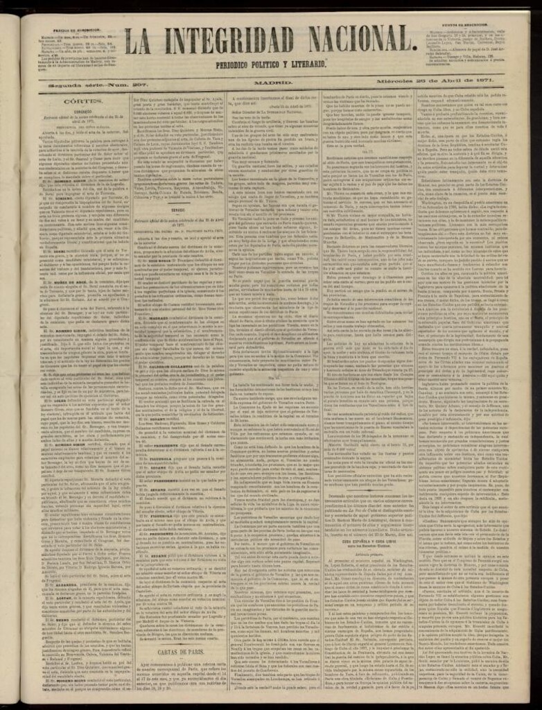 Miniatura de La Integridad Nacional: periódico político del 26 de abril de 1871, nº 297