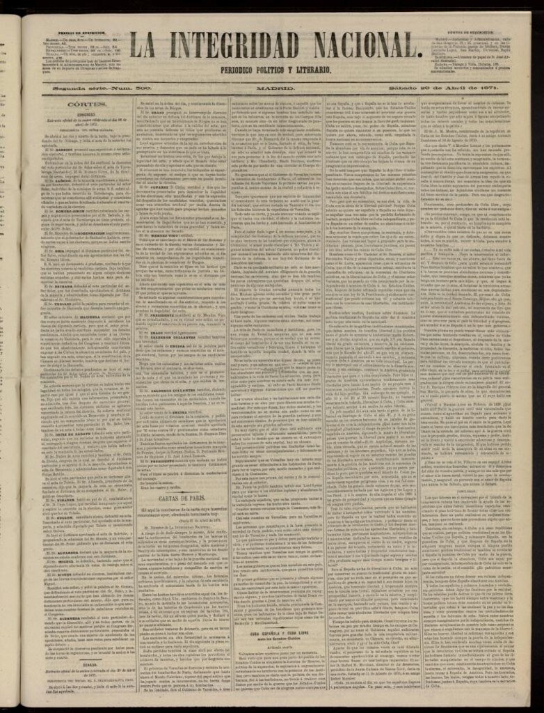 Miniatura de La Integridad Nacional: periódico político del 29 de abril de 1871, nº 300