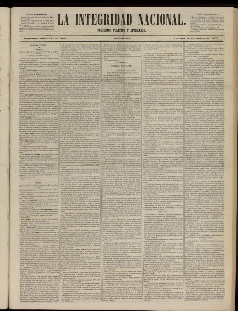 Miniatura de La Integridad Nacional: periódico político del 5 de mayo de 1871, nº 305