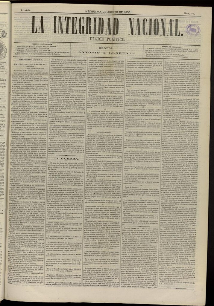 Miniatura de La Integridad Nacional: periódico político del 4 de agosto de 1870, nº 78