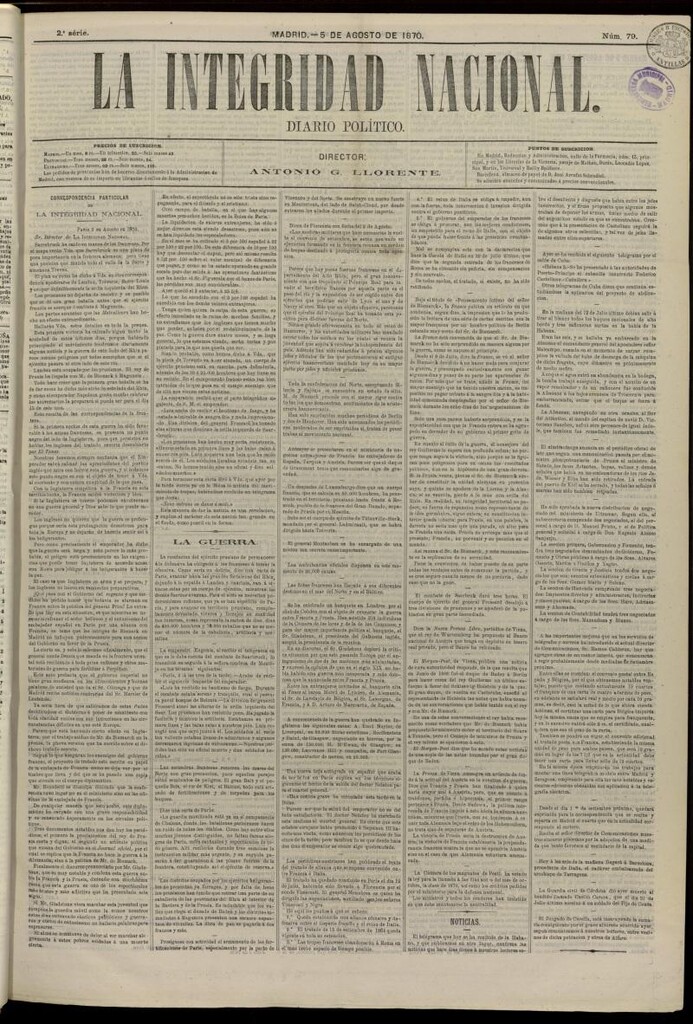 Miniatura de La Integridad Nacional: periódico político del 5 de agosto de 1870, nº 79
