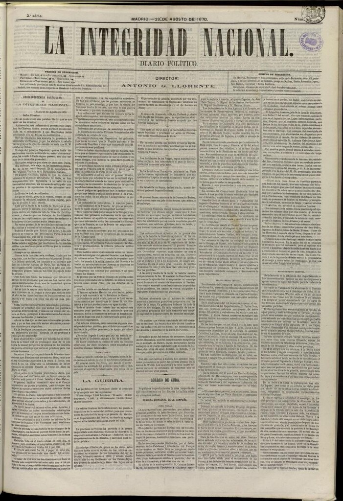 Miniatura de La Integridad Nacional: periódico político del 23 de agosto de 1870, nº 94
