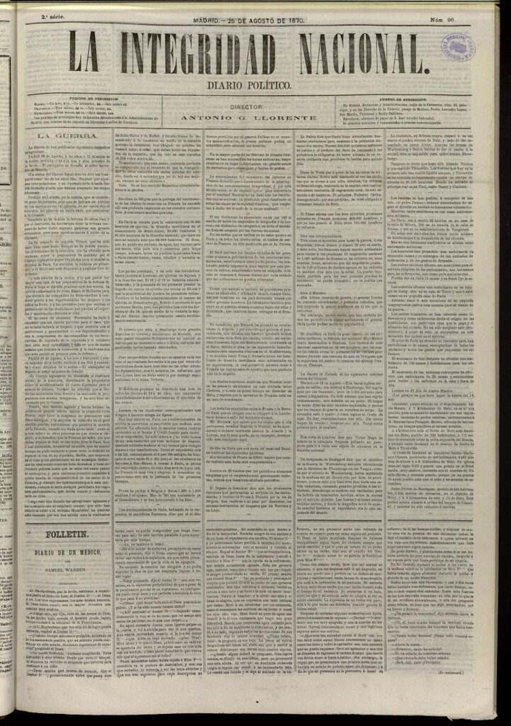 Miniatura de La Integridad Nacional: periódico político del 25 de agosto de 1870, nº 96