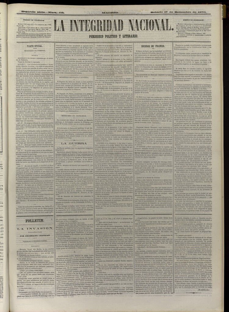 Miniatura de La Integridad Nacional: periódico político del 17 de septiembre de 1870, nº 115